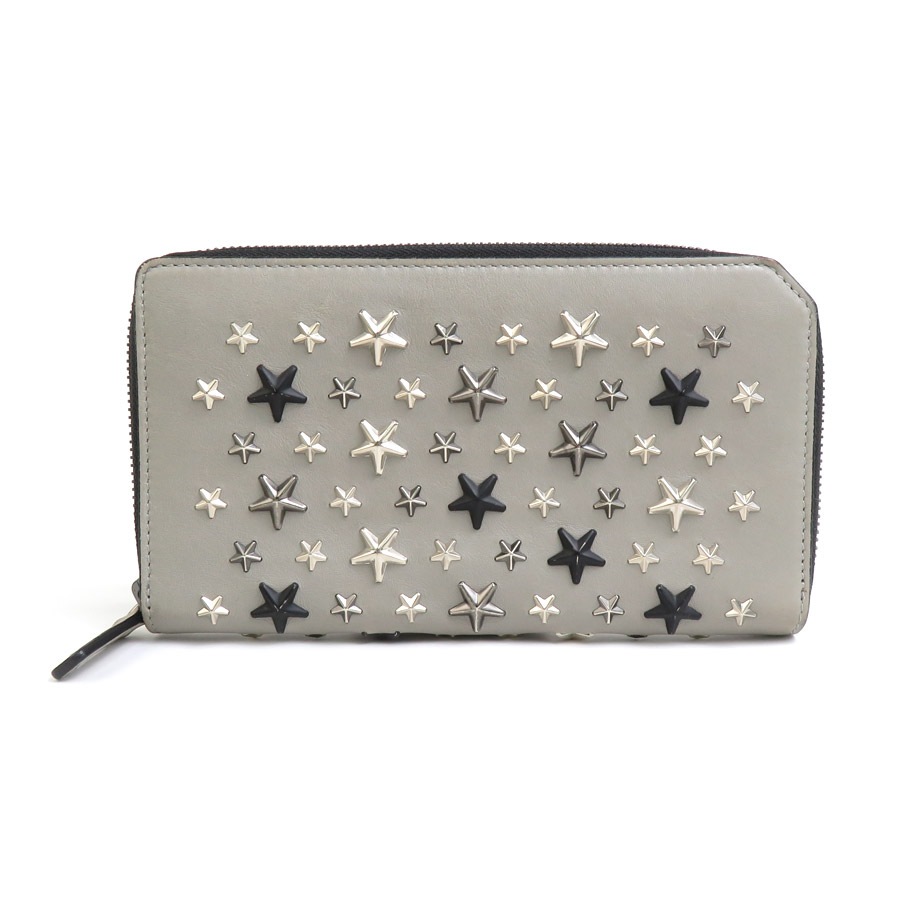 ジミーチュウ JIMMY CHOO ラウンドファスナー長財布 レザー/メタル グレー×ブラック ユニセックス h30799a