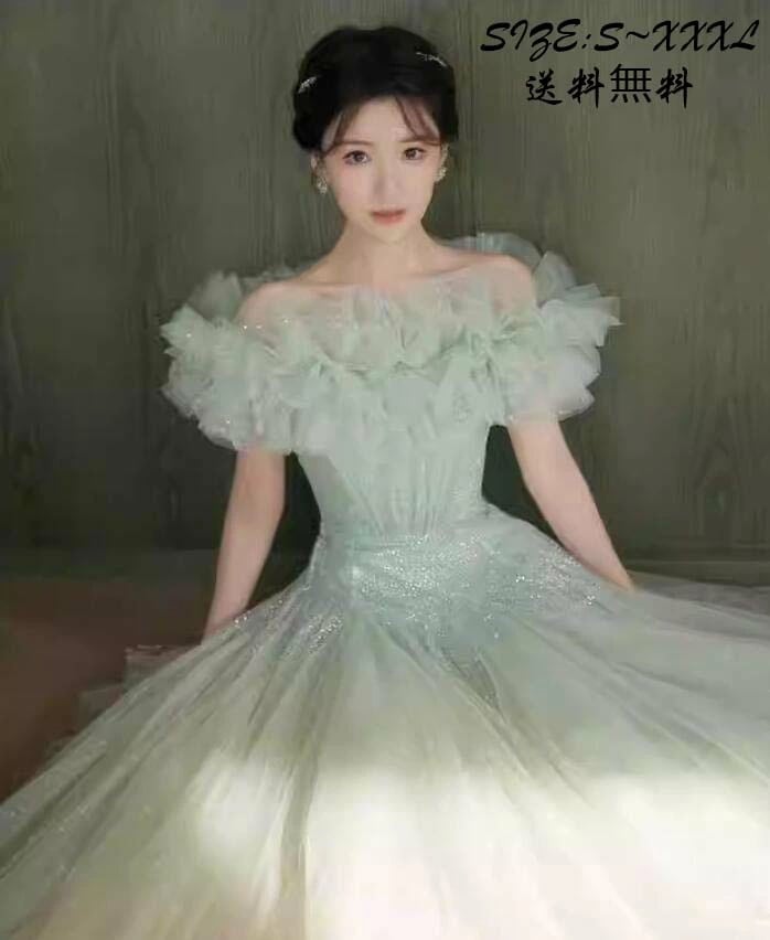 お姫様ドレス 撮影用のワンピース カラードレス 韓国風 花嫁ドレス ロングドレス 前撮り 同窓会 パーティードレス 高級感 セクシー イブニングドレス 発表会 スレンダー 上品 エレガント 披露宴 お