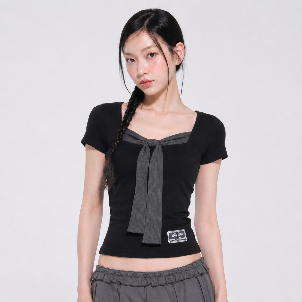LAYERED RIBBON T-shirt レイヤード タイ 半袖 Tシャツ レディース 全4色 + FREE GIFT