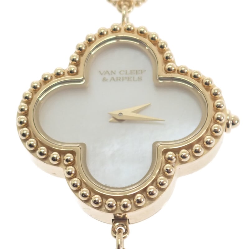 アルハンブラ ウォッチ スモール VCARO40T00 腕時計 K18イエローゴールド クオーツ ホワイトシェル文字盤 レディース【ABランク】