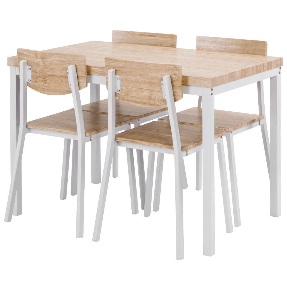 【大好評！最安値挑戦!】ダイニングセット 4人掛け 四角いテーブル チェア 5点セット Natural Wood + Stainless SteelG2