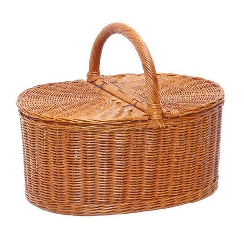 1-621 ピクニックバスケット ふた付き ワンハンドル 籐かご 収納かご
