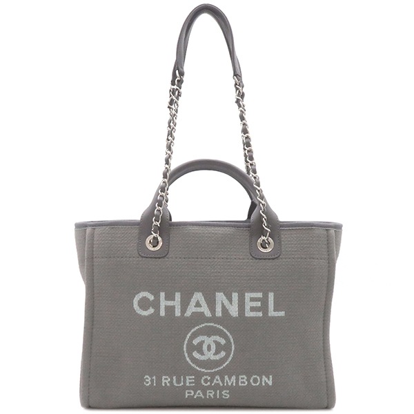 シャネル CHANEL 2WAYバッグ ドーヴィル トートバッグ キャンバス レザー グレー系 シルバー金具 ハンドバッグ ショルダー 肩掛け ランダムシリアル 【箱】【中古】
