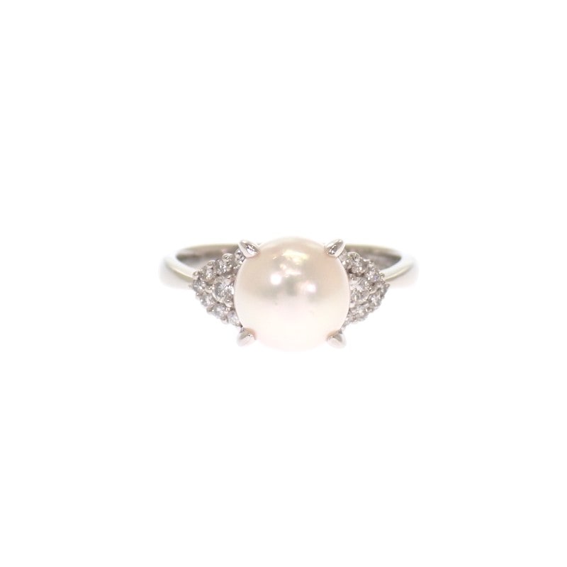 デザインジュエリー 14号 リング 指輪 Pt900 プラチナ パール ダイヤモンド レディース 上品 旅行 結婚式【Aランク】