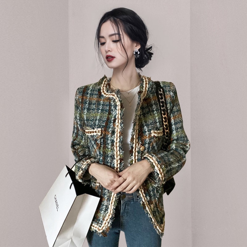 ツイードジャケット チェック柄 ジャケット コート アウター レトロ レディース ２カラー