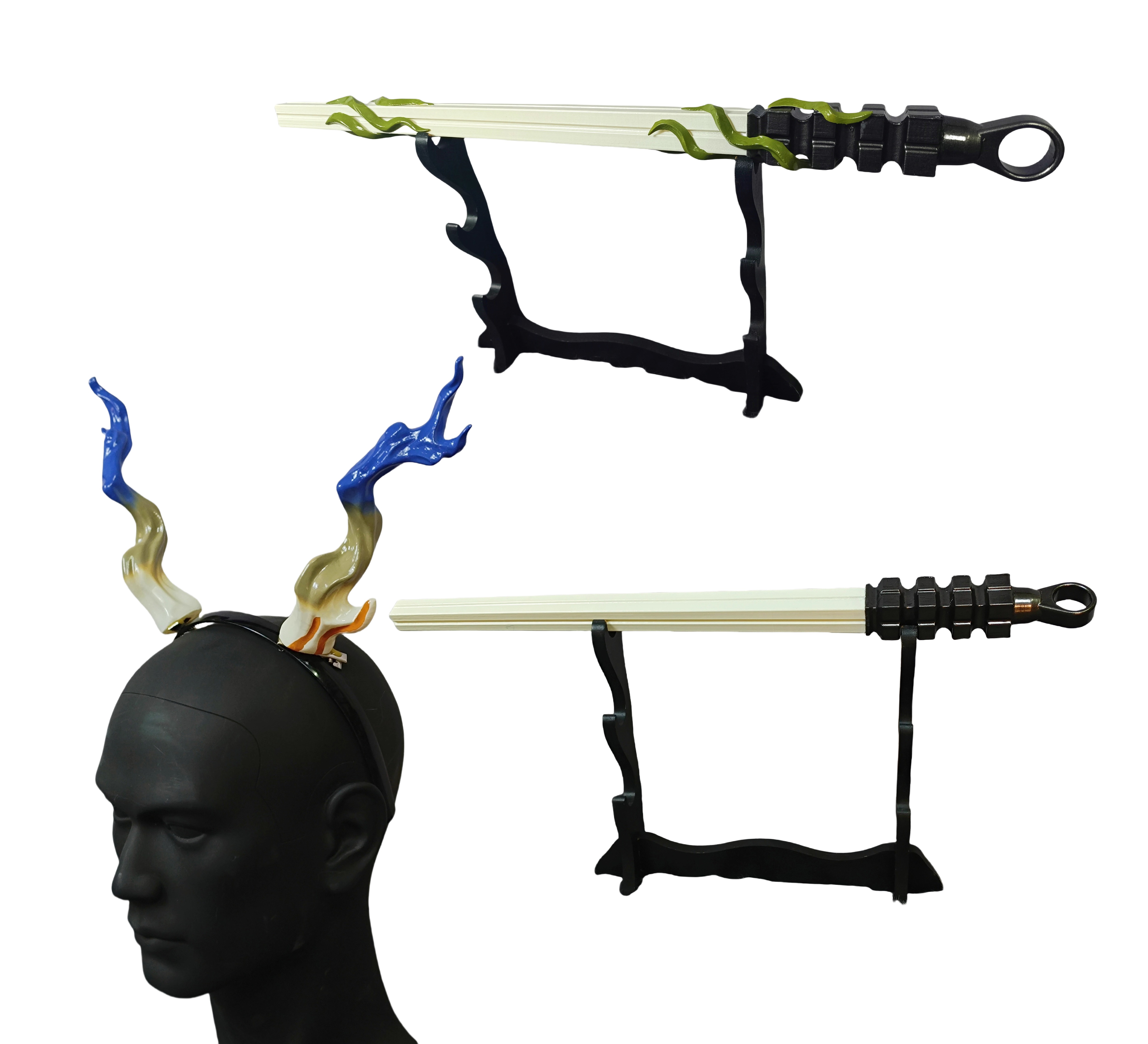 Monenjoy アークナイツ　シュウ　鉄鞭 65cm　 コスプレ道具 角15cm　17cm　明日方舟　ペペ　血掟テキサス　ウィシャデル　仮装　イベント　COS　アクセサリー　撮影道具