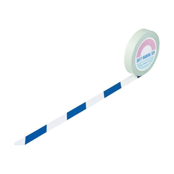 日本緑十字社 ガードテープ（ラインテープ） 白/青（トラ柄） 25mm幅x100m 1巻