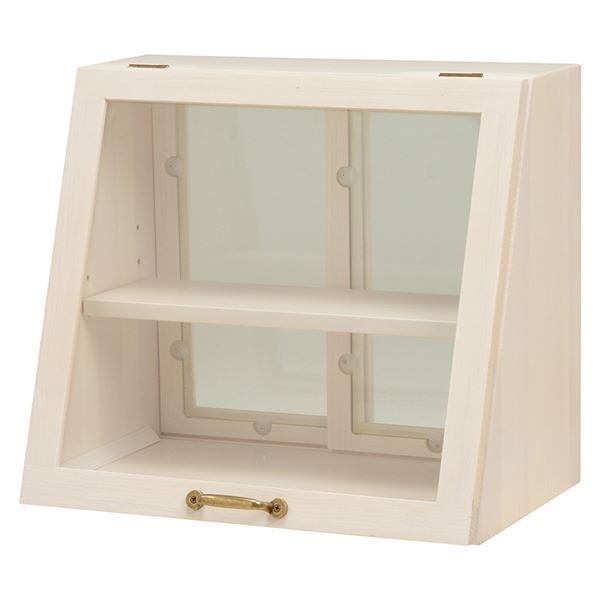 カウンター上ガラスケース（キッチン収納/スパイスラック） 木製 幅40cm高さ35cm ホワイト（白） 取っ手/引き戸付き