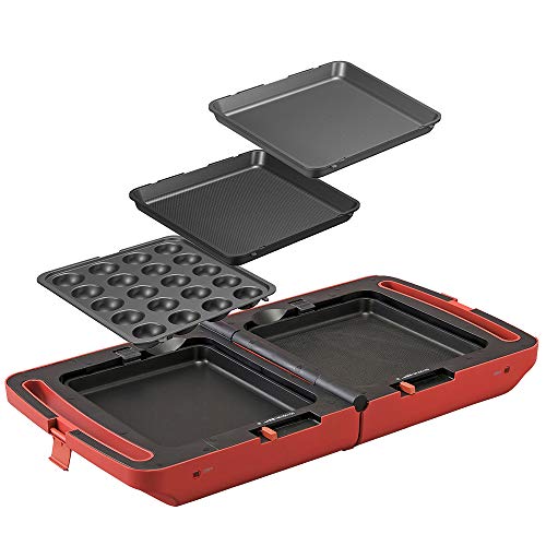 アイリスオーヤマ 両面ホットプレート 平面プレート たこ焼きプレート 焼き肉プレート 同時調理 丸洗い可 コンパクト収納 DPOL-301-R レッド