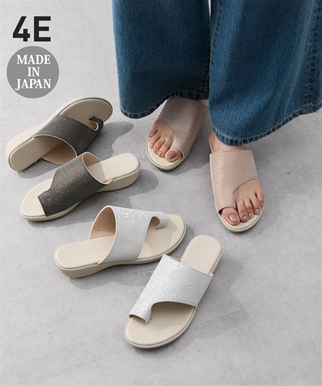 ストラップ ゆったり幅広 日本製アシンメトリートングサンダル ワイズ４Ｅ