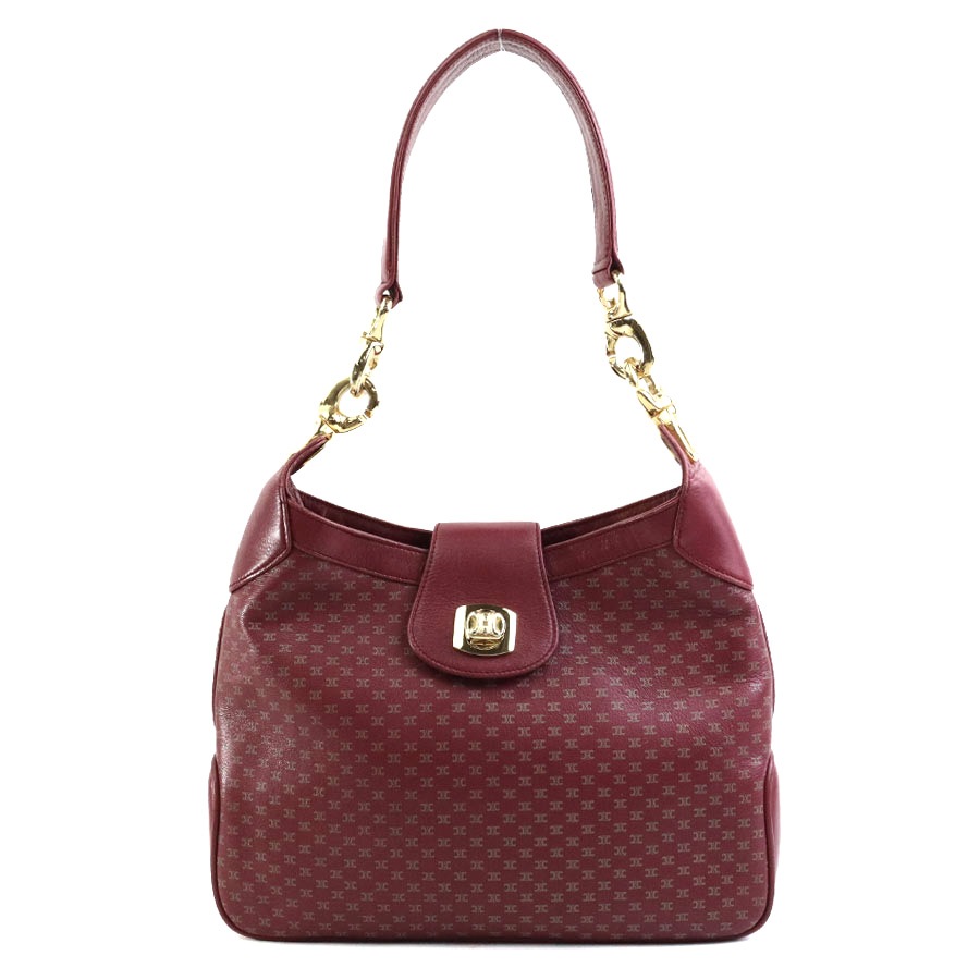 セリーヌ CELINE ショルダーバッグ ヴィンテージ DIFFUSION レザー バーガンディ/グレー ゴールド レディース e59131k