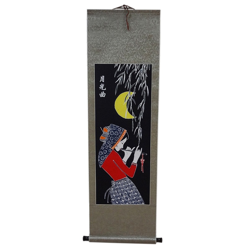 Chinese Painting Style Wall Decor Hanging Scroll Batik Tapestry - Love Moonlight Sonata 140x50cm