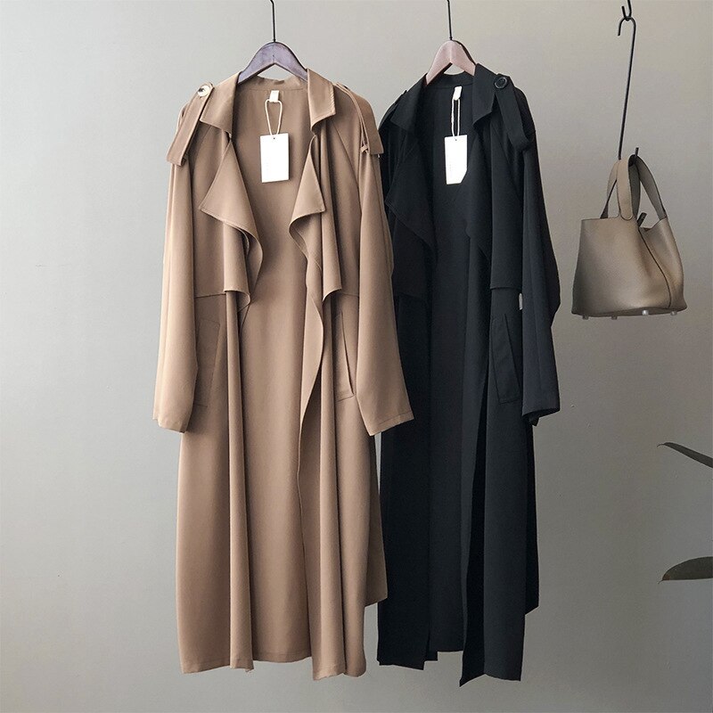 コート ジャケット トレンチ ドレープ ロング ミモレ 長袖 ストレート ウエストリボン バックリボン かわいい きれいめ 上品 シンプル かっこいい エレガント 無地 春 秋 通勤 オフィス デート