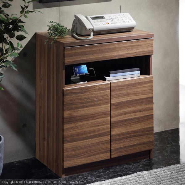 キャビネット 幅60cm 収納棚 コード 配線 スッキリ 整理 まとまる 引き出し A4サイズ FAX台 ファックス棚 電話台 プリンター置き 扉付き 木目 北欧 おしゃれ