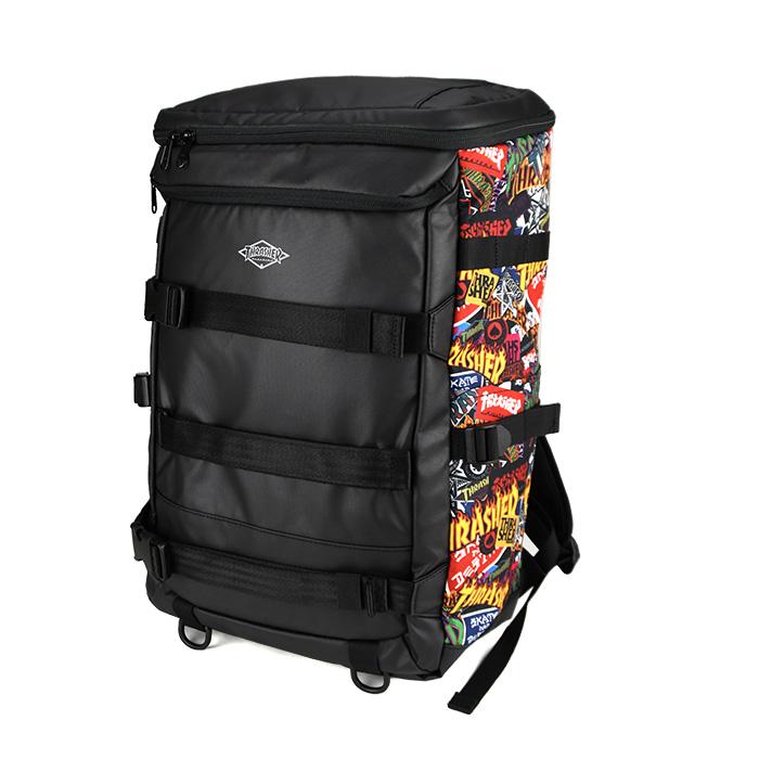 リュックサック 撥水加工 THRASHER デイパック ロゴ パープル トレンド マルチ 旅行 普段使い スポーティー スケターブランド シンプル 黒リュック 黒 ネーム スポーツ 部活 ジム リュッ