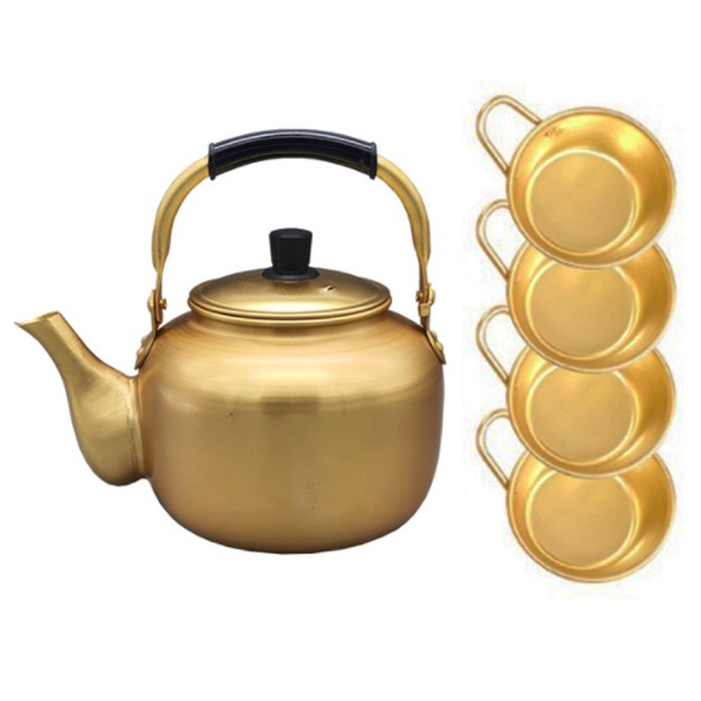 2Liter(67.6ounce)Nickel-Silver Plated Aluminum Yellow Kettle 4 Bowls with hand Set