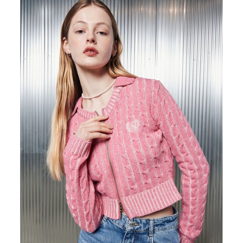 LARTIGENT L2 ケーブルカラーニットジップアップ(ピンク)