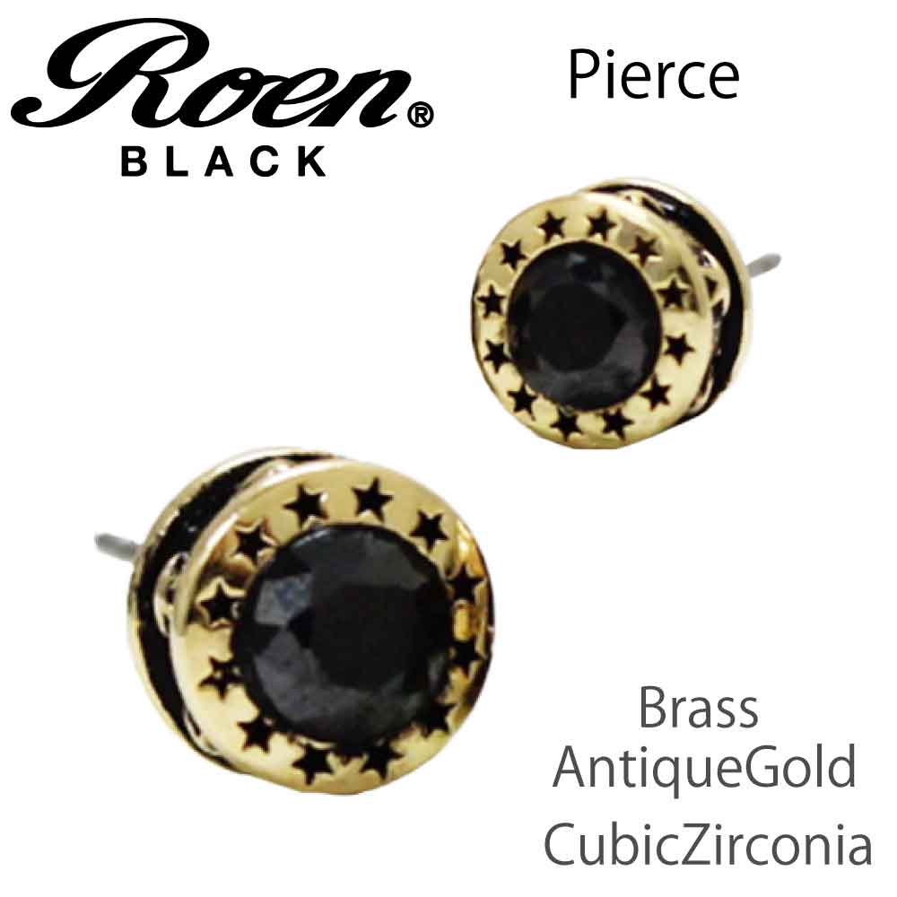 正規品 新作 ジュエリー アクセサリー Roen BLACK ロエン スター エトワール 星 ミニ プチ ピアス スタッド チタンポスト 金属アレルギー 対応 ゴールド ブラック ストーン メンズ レ