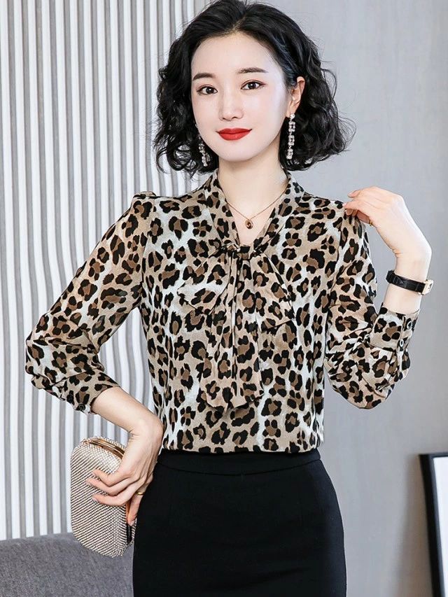 ボウタイ 4L 3L きれいめ カジュアル 大きいサイズ リボン 柄シャツ デート服 総柄 お出かけ おしゃれ レオパード シャツ レディース ブラウス ス ヒョウ柄 長袖 上品