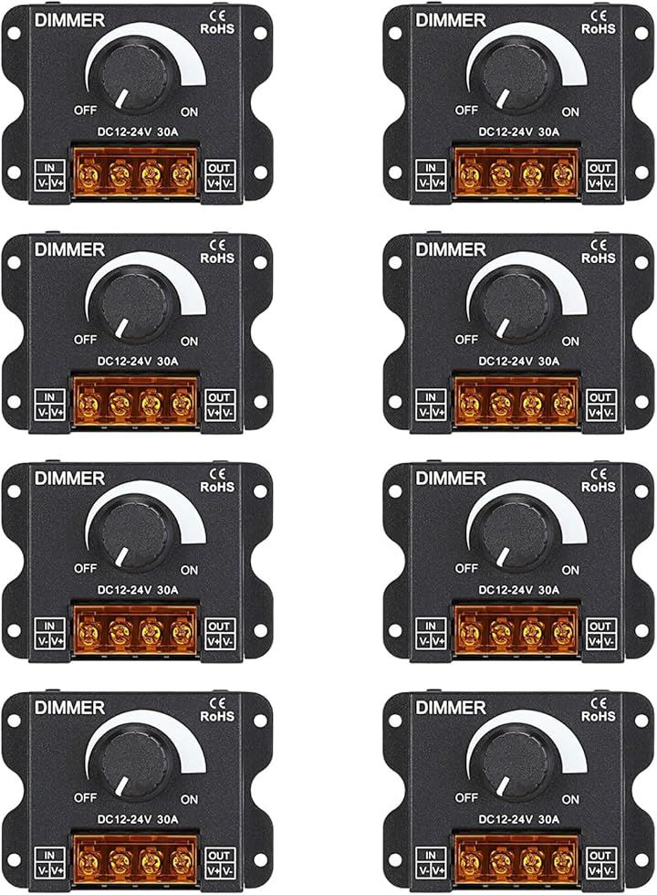調光器 led スイッチ コントローラー ボリューム式 12V 24V 30A ディマー 無段階 明るさ 調節(8個 セット)