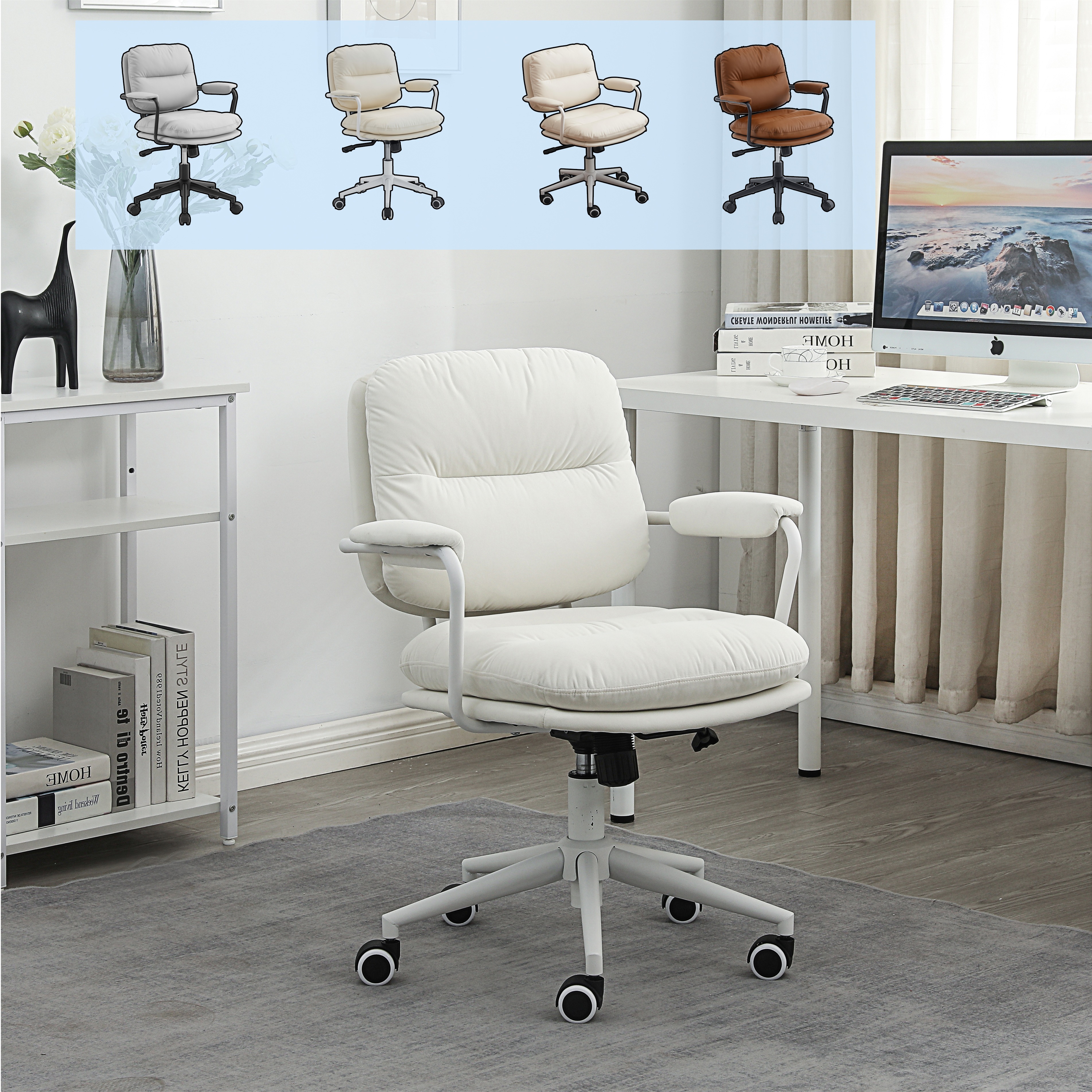 【国内即日発送】デスクチェア 在宅ワーク オフィスチェア おしゃれ ソフトパッド　極上の座り心地　360回転 椅子 肘付 チェア 学習 かわいい シンプル 疲れにくい テレワーク 静音キャスタ