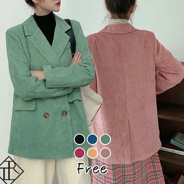 【即納】ジャケット レディース カジュアル 秋 長袖 ライトアウター 春アウター フォーマル 羽織 コート オフィス 大きいサイズ コーデュロイ 体型カバー 袖あり 二の腕カバー 無地 レトロ デイ