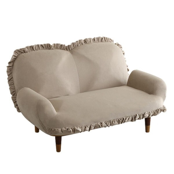 ホームテイスト SH-07-OKBF-2 大人かわいいインテリア フリル付きベロアソファ 2人掛け 【Chammy -チャミー-】 ベージュ&ブラウン メーカー直送