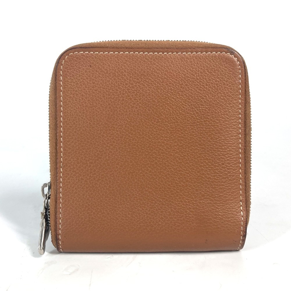 2つ折り財布 ジップアンゴーホース ラウンドファスナー コンパクトウォレット 札入れ ブラウン
