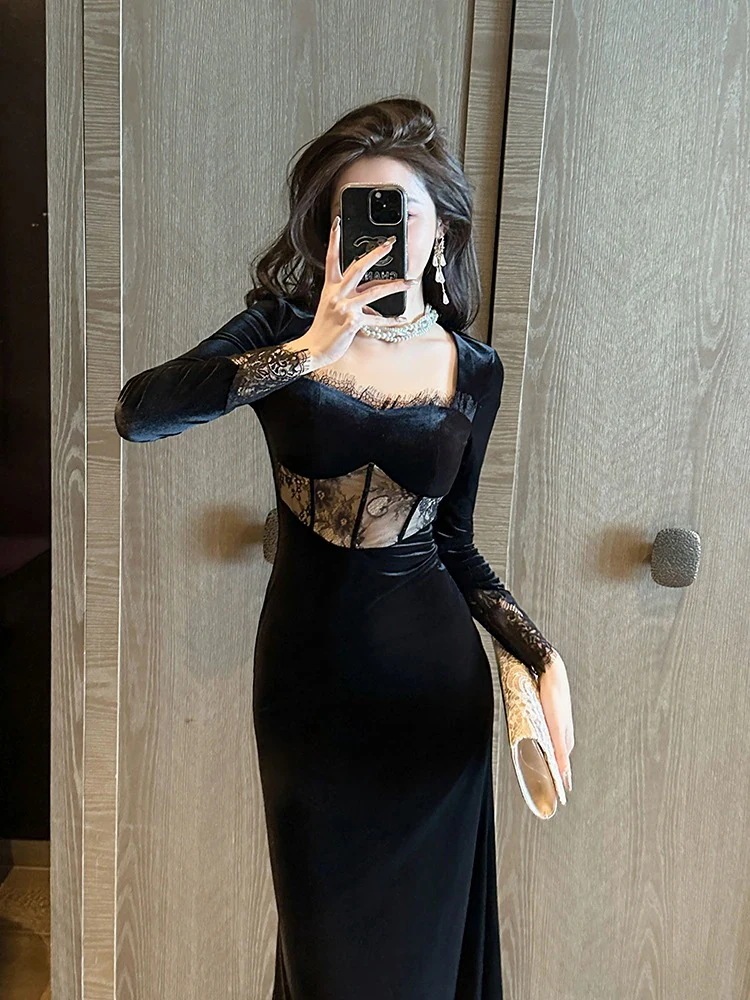 ロングワンピース ベルベット 披露宴 同窓会 ウェディング 二次会 マーメイド 秋冬 パーティードレス お呼ばれ キャバ 結婚式 大人 着痩せ ロングドレス 成人式 卒業式