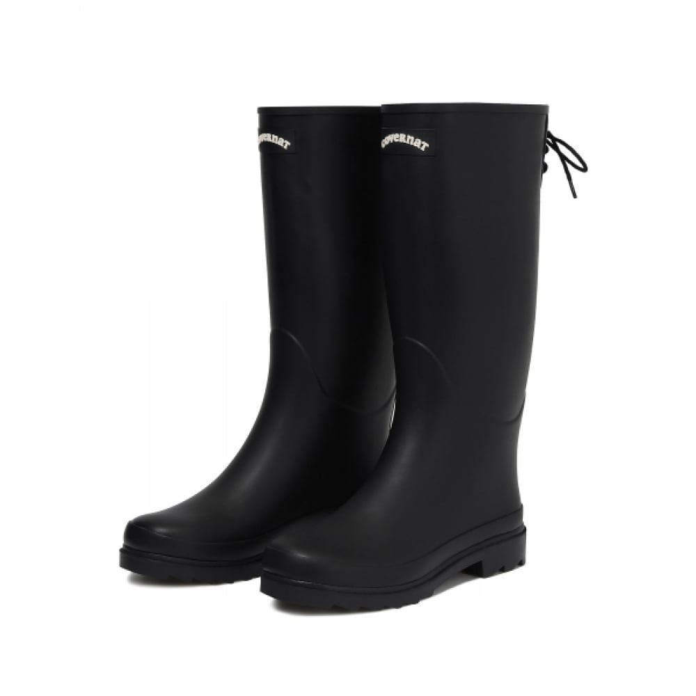 COVERNAT WOMAN クローバーハートバックレースアップレインブーツロングブラック