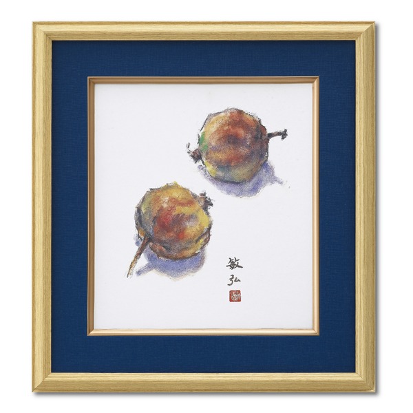 色紙額 収納サイズ：273x242mm 木目色紙額 紺