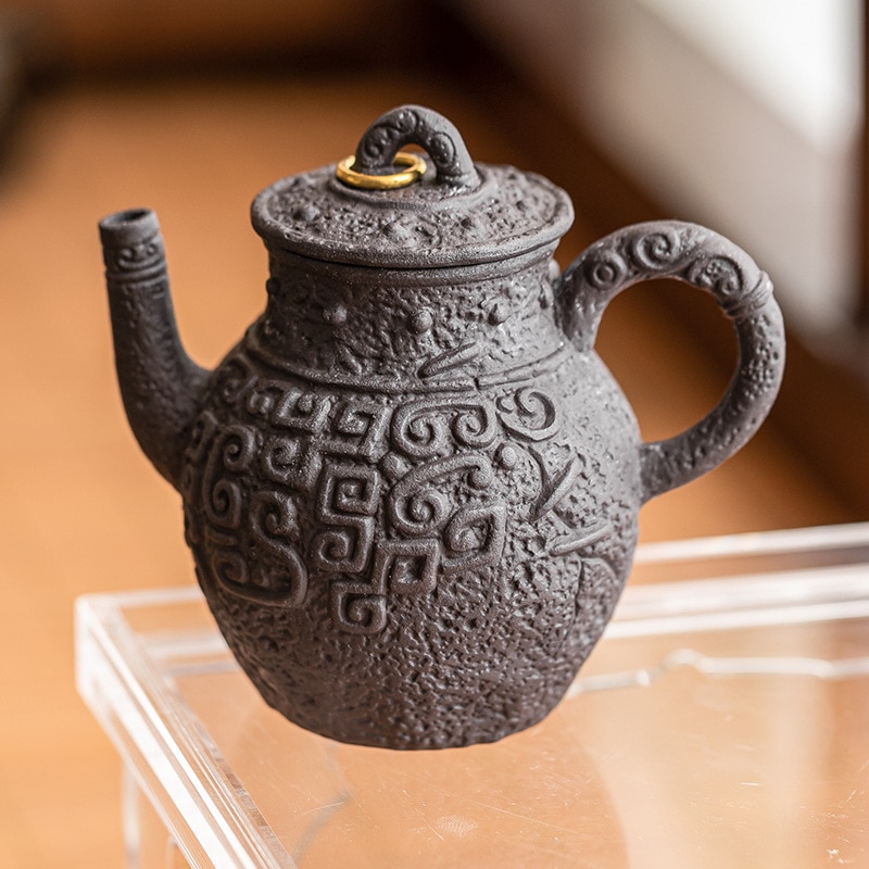 手作りの粘土黒海ポットティーポットクリエイティブティーポットわびさびスタイルカンフー手爪ポット