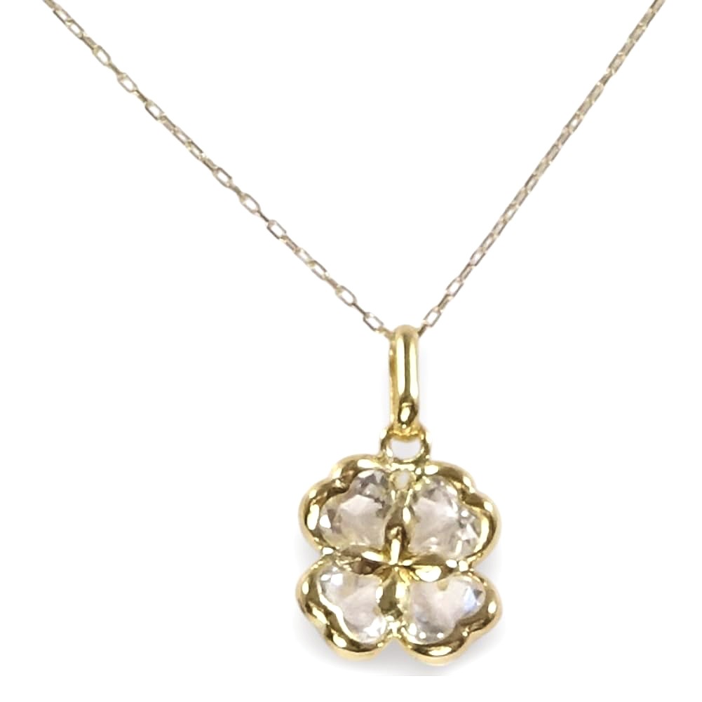 10金（K10）ホワイトトパーズネックレス クローバーペンダントネックレス3049「11月の誕生石」