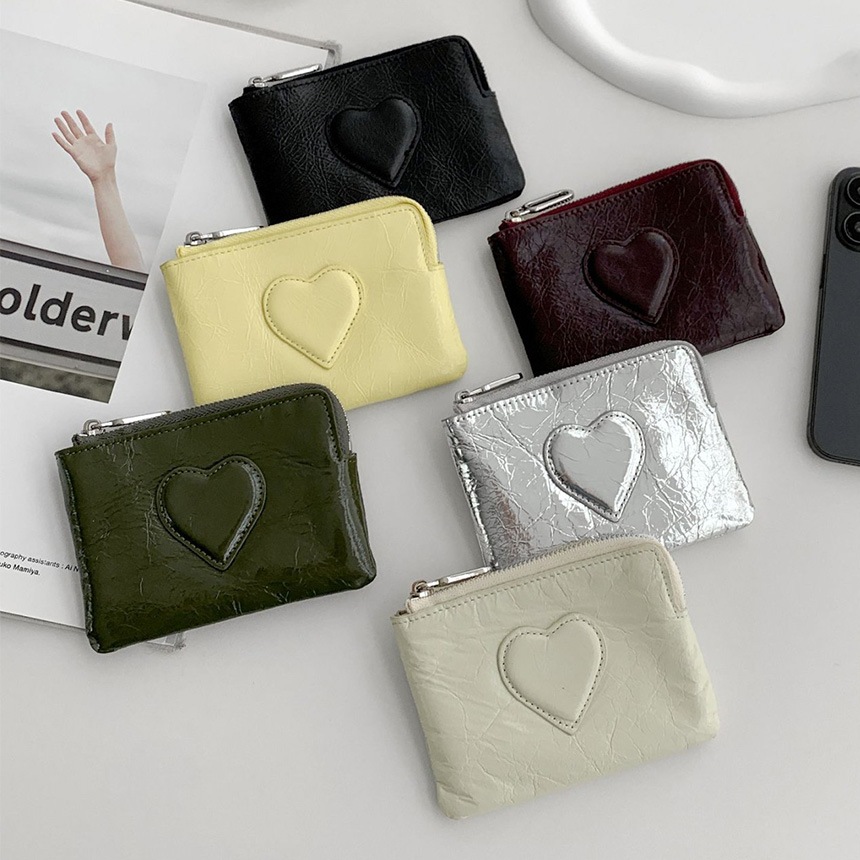 【ELOA】ハートチャーム付き レザーカードキーリング ミニ財布 ラブデザイン