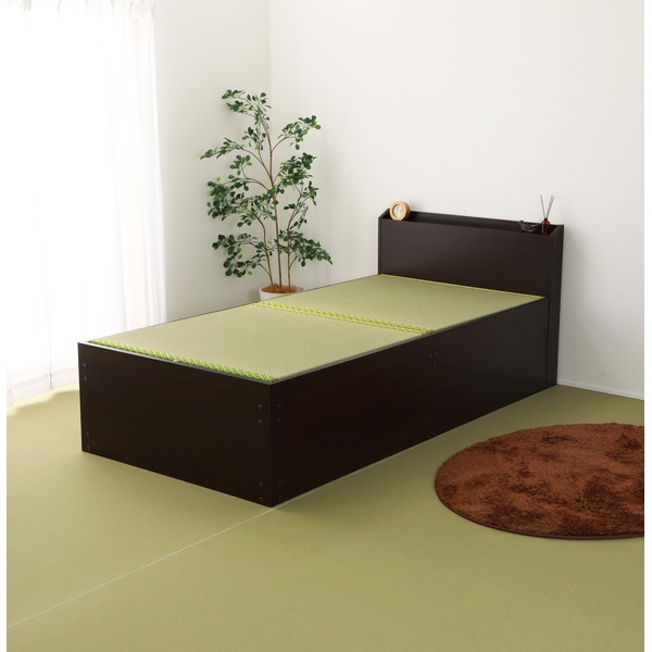 宮付きい草 大量収納ベッド セミダブル（SD）ブラウン 組立品