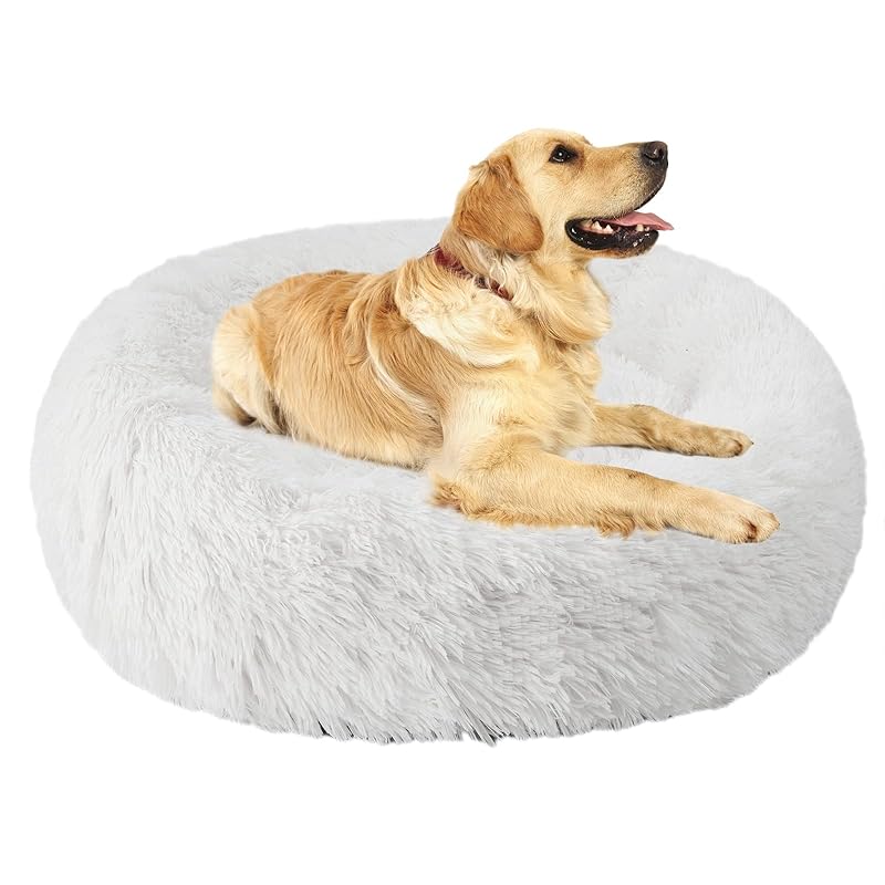 Aurako 76cm 犬ベッド 猫ベッド ふわふわ 丸型 クッション ドーナツペットベッド ぐっすり眠る 猫用 小型犬用 もこもこ 暖かい 滑り止め 防寒 寒さ対策 洗濯可能 子犬 猫用 サイズ選択