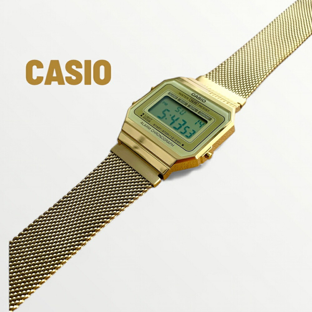 海外モデル カシオ CASIO 腕時計 メンズ レディース キッズ ユニセックス チプカシ デジタル クオーツ 防水 シンプル スリム ゴールド メッシュベルト 中学生 高校生 プレゼント ギフト 時