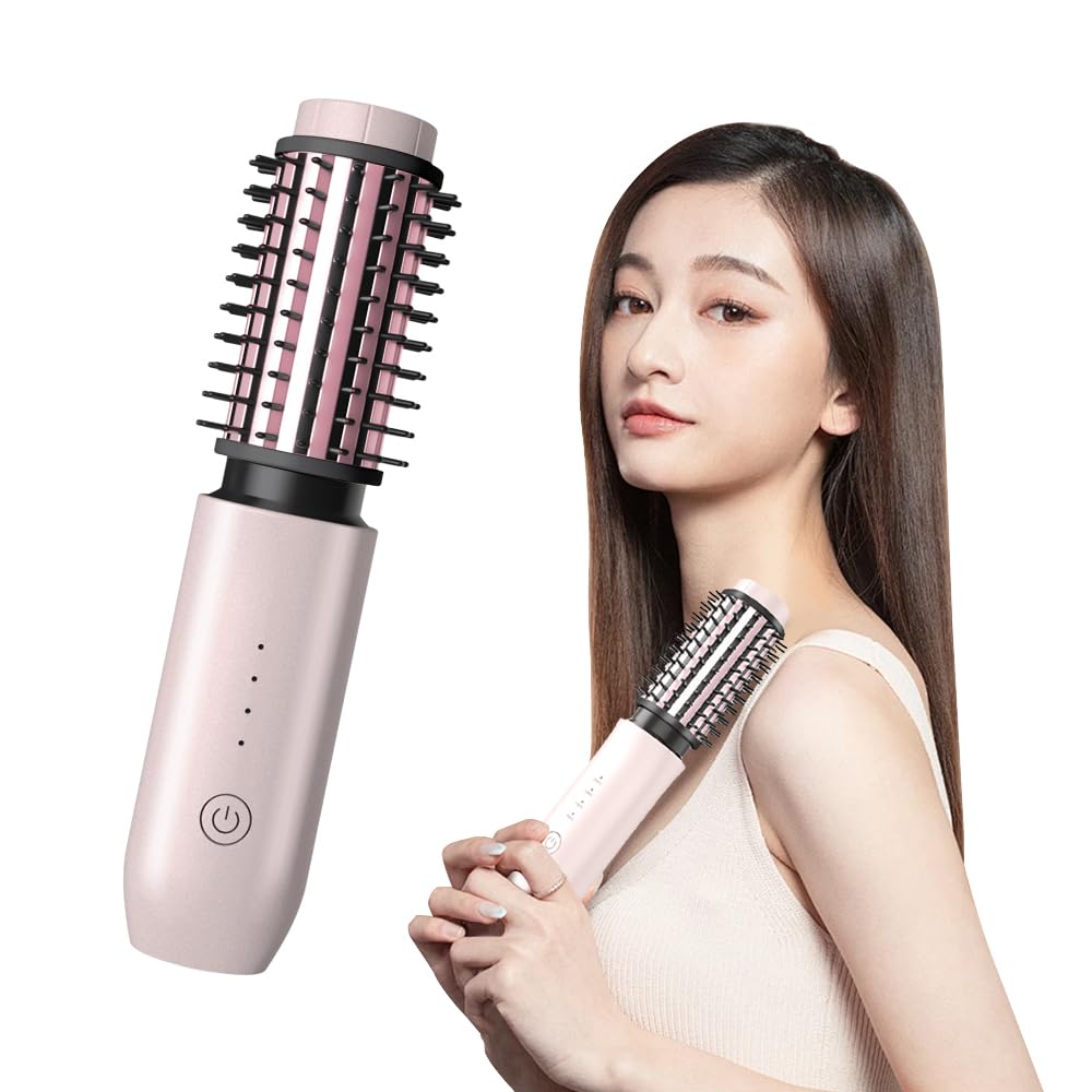 【2025最新型・急速加熱】 ヒートブラシ コードレス ブラシアイロン ロールブラシアイロン カーリングアイロン 40mm マイナスイオン 150~210℃ 4段階温度調整 Type-C充電式 ストレ
