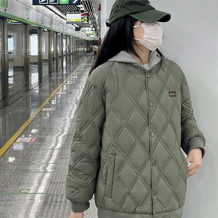 大人の魅力 ダウンコート ダウンジャケット レディース 菱形柄 アウトドア 防寒 暖かい シンプル きれいめ ゆったり 中綿 カジュアル 通学