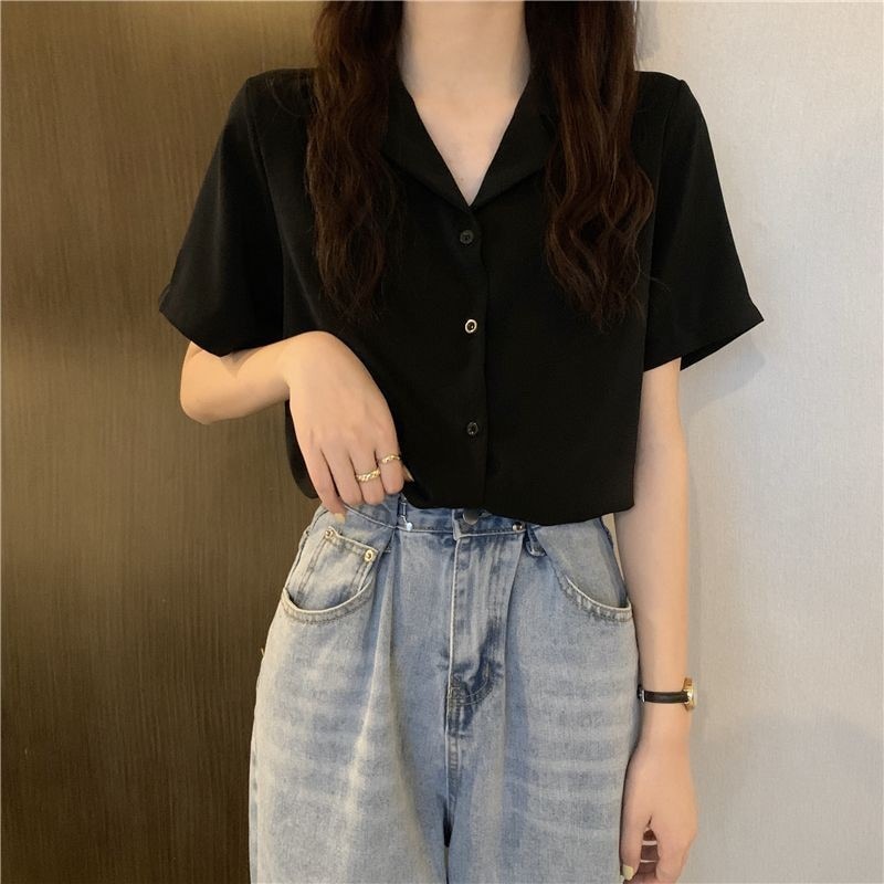 スーツ 襟 黒 シャツ レディース 半袖 シフォン トップス レディース おしゃれ ゆったり ドレープ シャツ1145
