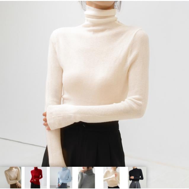 ハイネック ニット 長袖 レディース 薄手 秋 冬 カットソー タートル リブニット タートルネック 赤 黒 白 ピンクレッド女の子