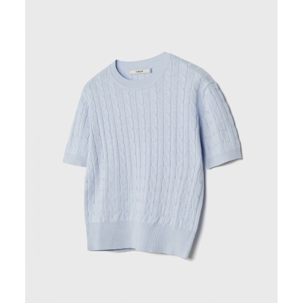 KIIMUIR (レディース) コットンラウンドケーブルハーフニット_スカイブルー