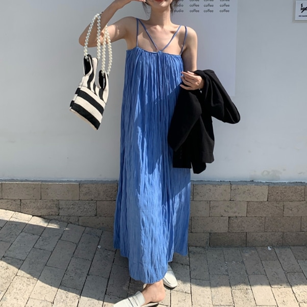 ログキャソールワンピ レディース ワンピース ロング ノースリーブ 襟なし フレア ストリート ふわふわ 大人可愛い シンプル カジュアル ベーシック ナチュラル 無地 春 夏 学生 通学 デート