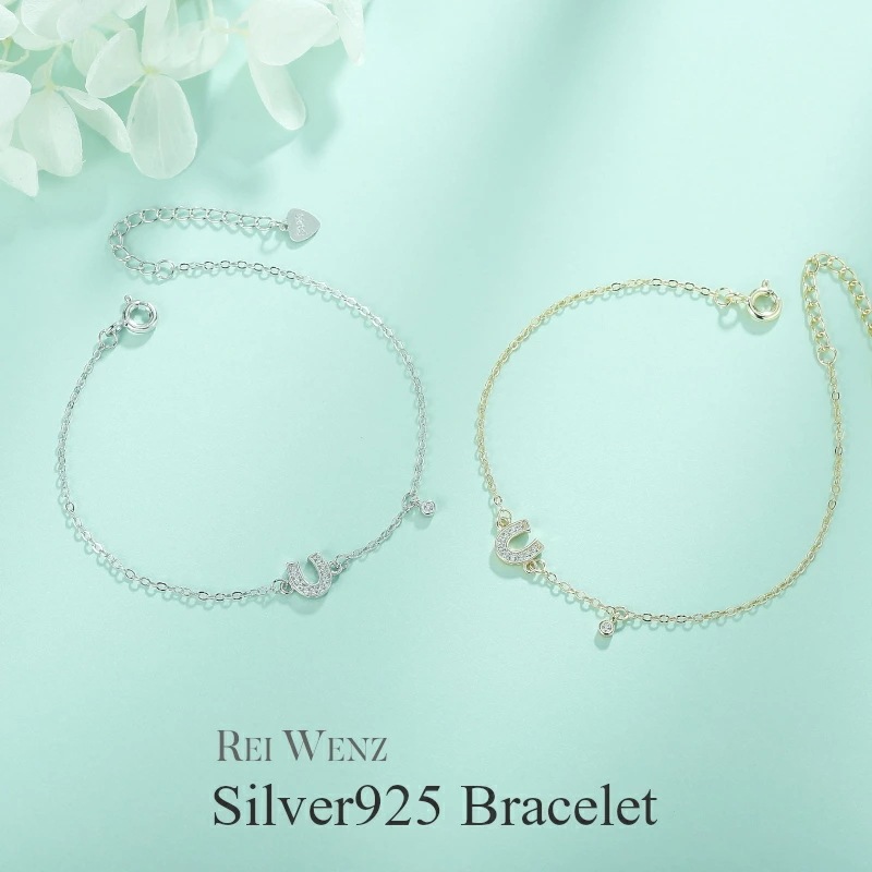【高品質Silver925】ブレスレット シルバー ゴールド プラチナ Silver925 シンプル U型 馬蹄 ホースシュー CZ ジルコニア おしゃれ 華奢 プレゼント 重ね