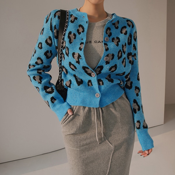 J1422 レオパード ニット カーディガン