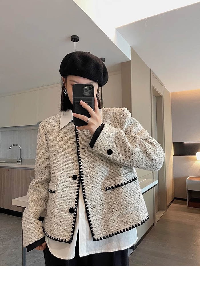 ブルゾン レディース ツイード 春 秋 ジャケット アウター 長袖 スプリングコート ツイード ノーカラー ジャケット 長袖 コート ショート丈 羽織り トップス とろみコート 大きいサイズ 着回し力