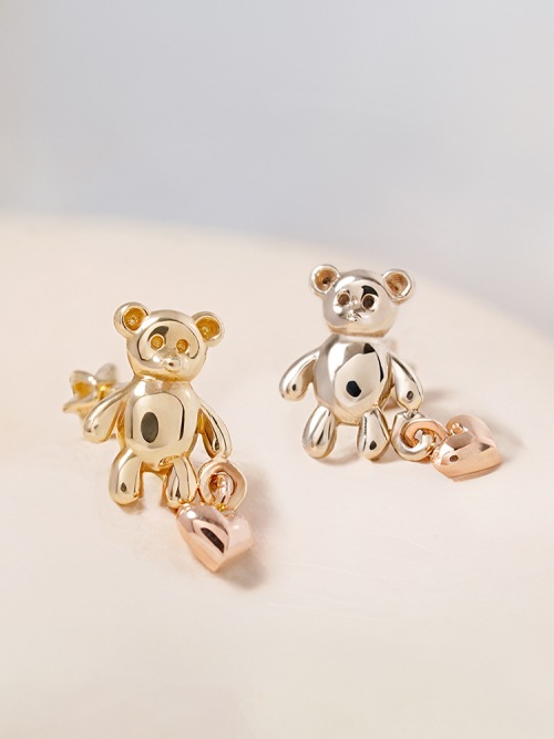 ミニマルピアス 14K 18K ラブハートベアピアス