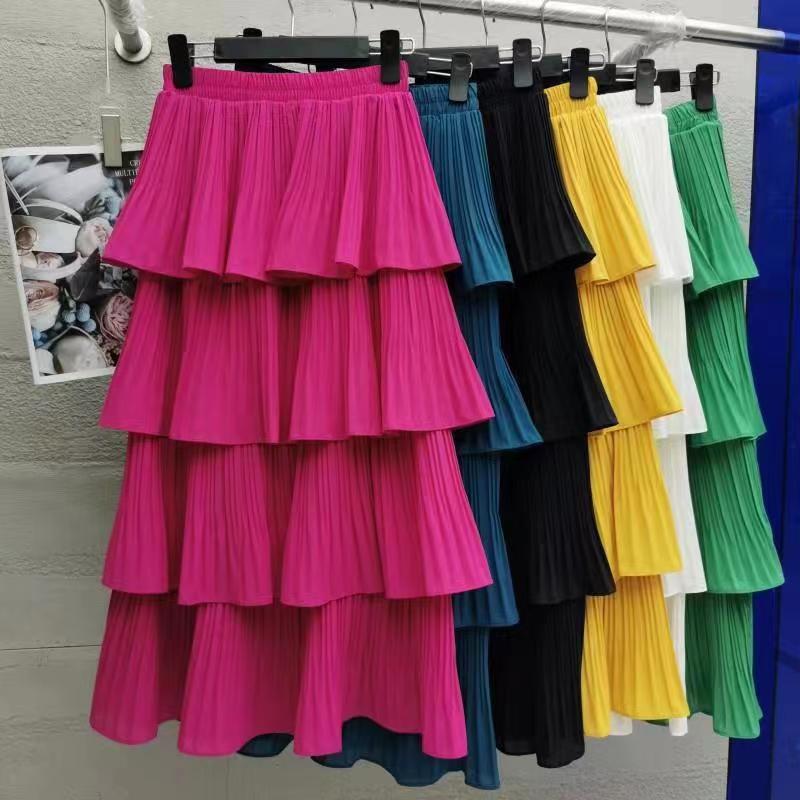 【1つ買うと10つ無料】2025下部ハイウエストスリムフロアロングスカートマルチレイヤーケーキスプライシング大きな ラインスカートスカート女性