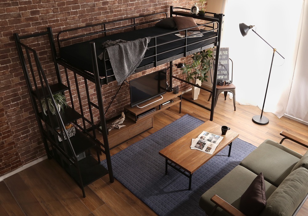 ロフトベッド ハイベット おしゃれ 高さ調節 棚 コンセント 頑丈 階段 耐荷重120kg