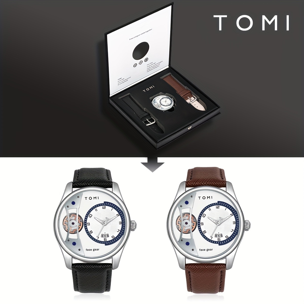 メンズ ローテーションギア スイープ セカンドウォッチ 交換可能ストラップ付き - クォーツムーブメント亜鉛合金ケースフェイクレザーストラップビジネススタイル日常着用＆ホリデーギフトに最適毎